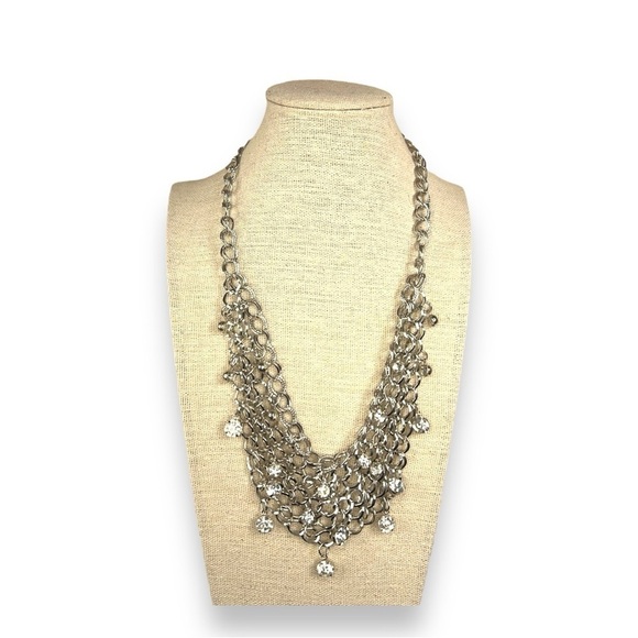 SILVER RHINESTONE CHAIN MAIL LAYERED NECKLACE GOTH GLAM EVENT - Picture 1 of 9